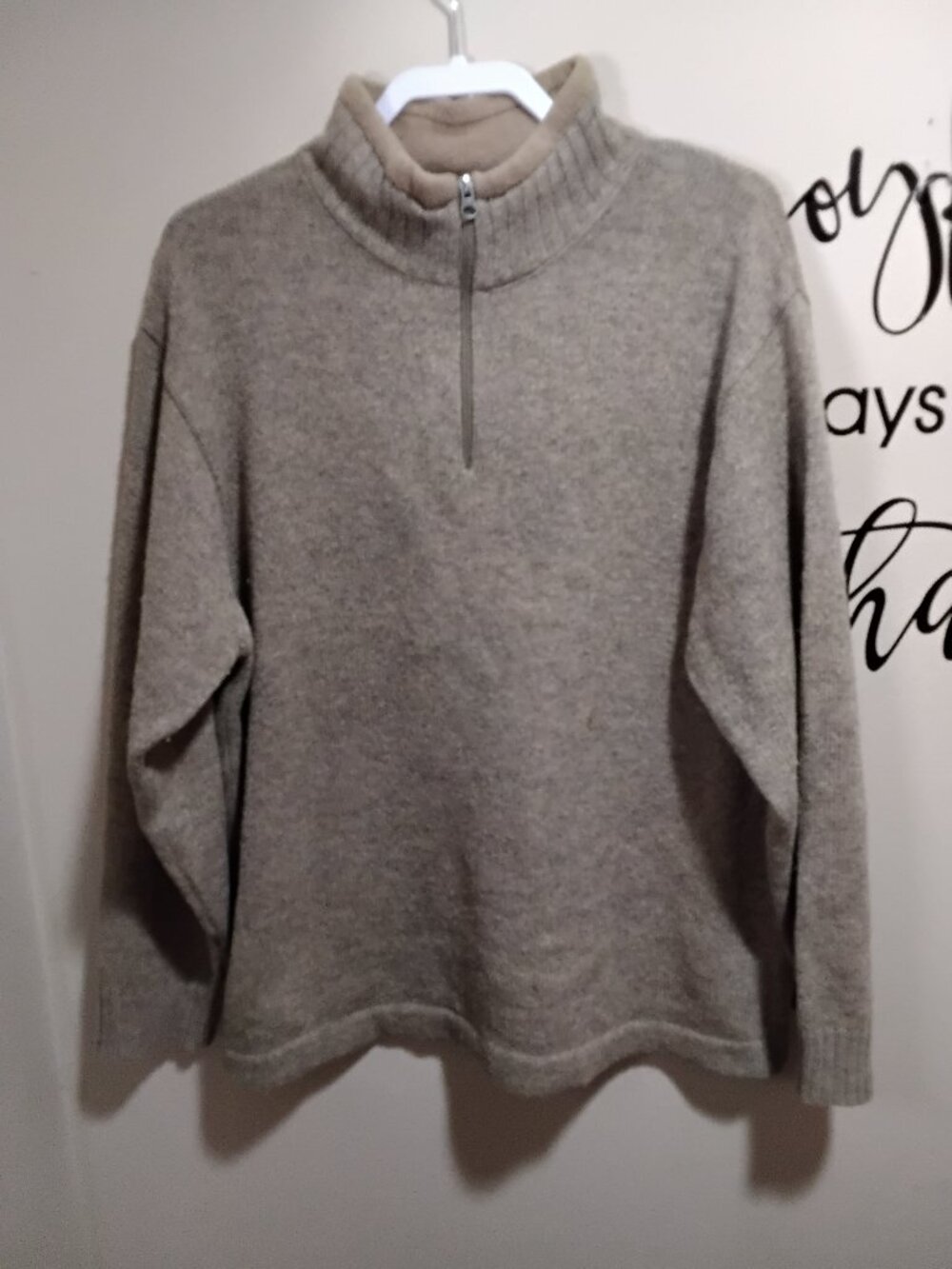 Woolrich Men's 100% Wool Quarter-Zip Pullover Sweater - Dark Wheat - Size L